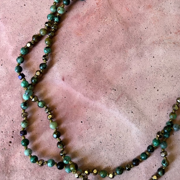 Handmade hand knotted long double layer African turquoise gemstone necklace - Picture 5 of 9